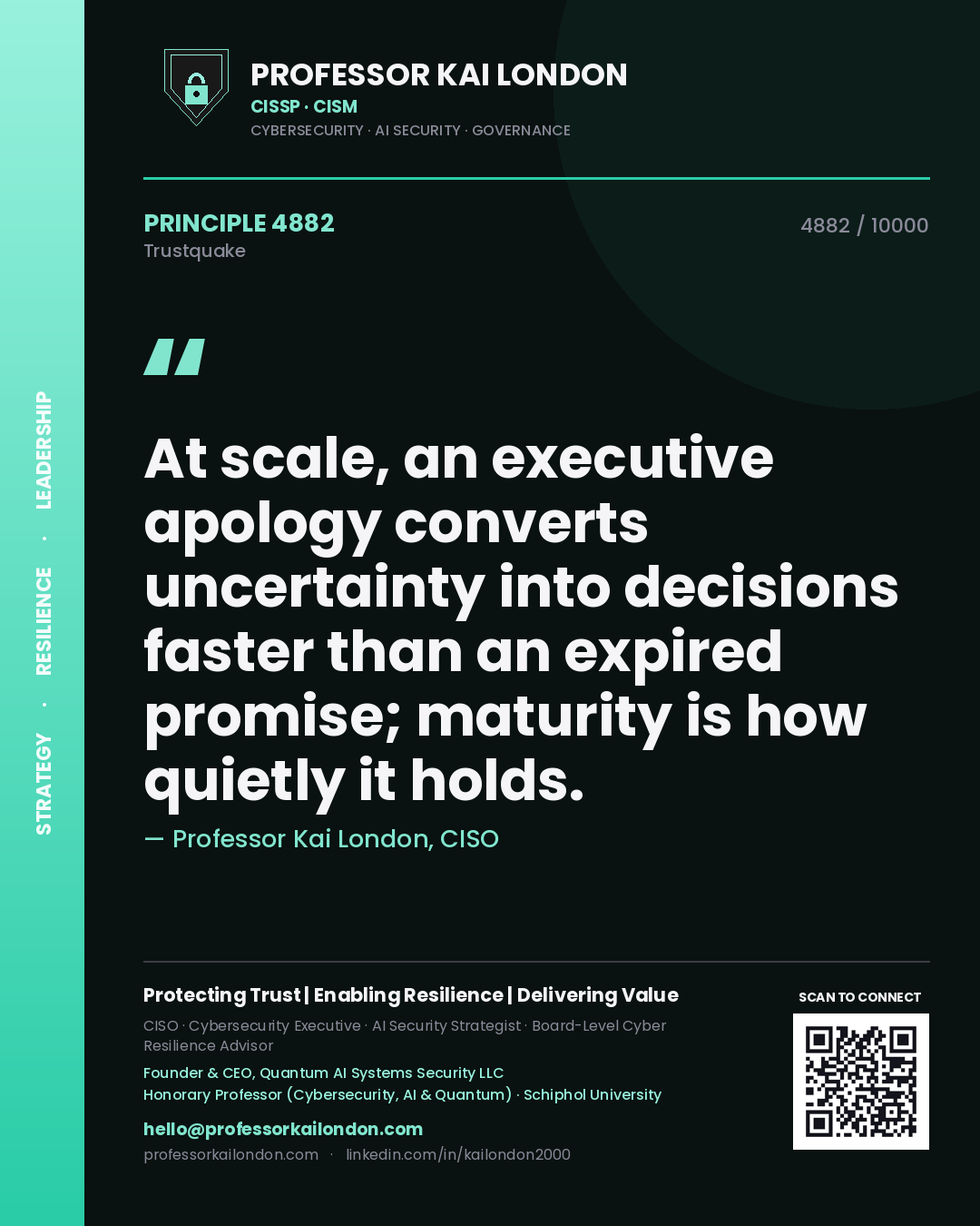 Professor Kai London principle 4882: At scale, an executive apology converts uncertainty into decisions faster than an expired promise; maturity is how quietly it holds.