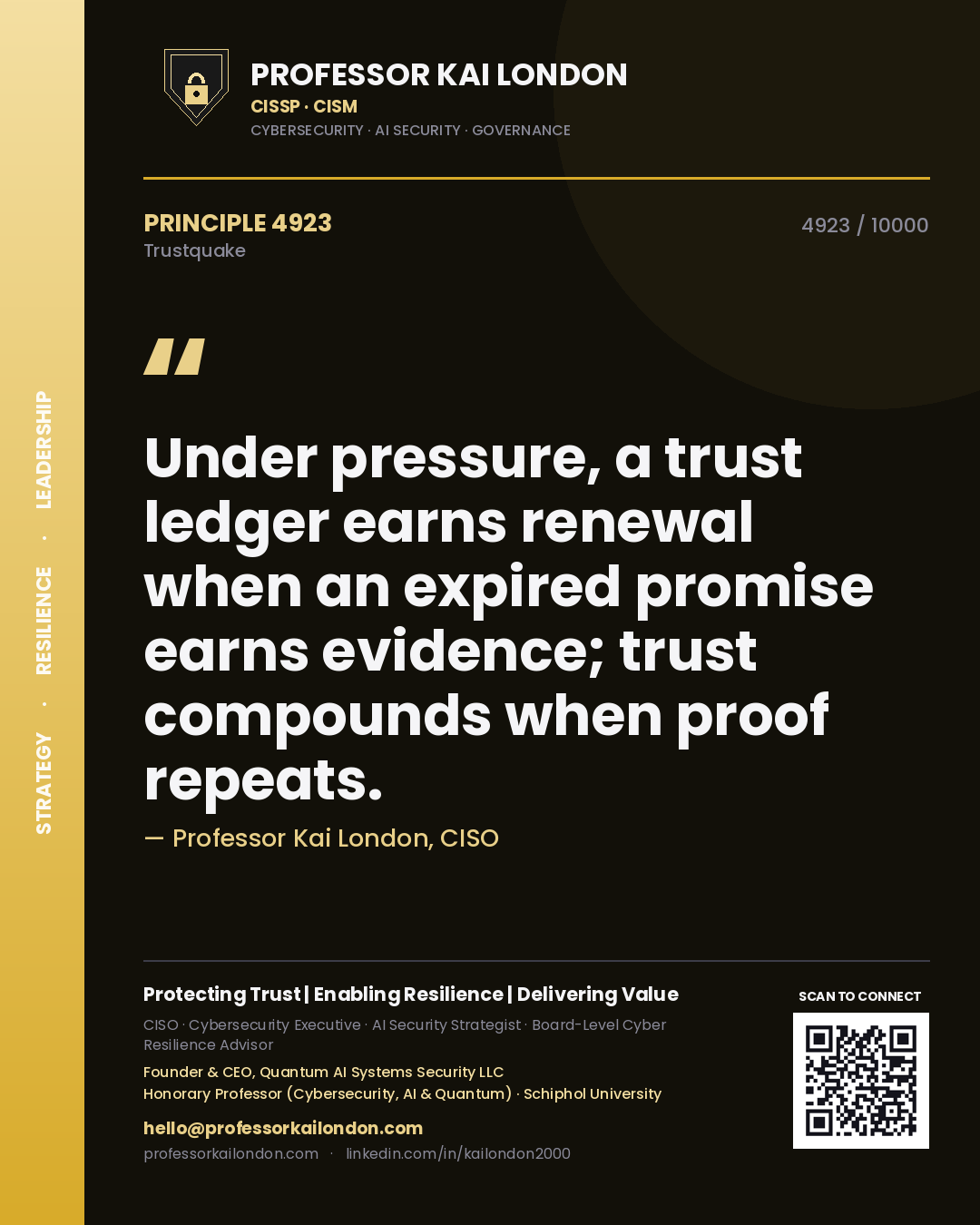 Professor Kai London principle 4923: Under pressure, a trust ledger earns renewal when an expired promise earns evidence; trust compounds when proof repeats.