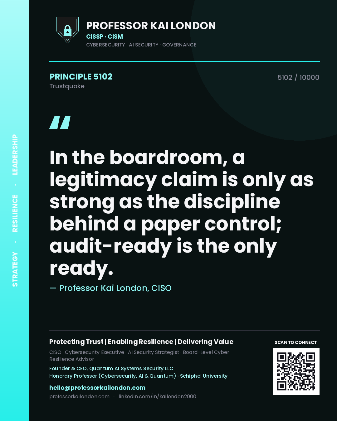 Professor Kai London principle 5102: In the boardroom, a legitimacy claim is only as strong as the discipline behind a paper control; audit-ready is the only ready.