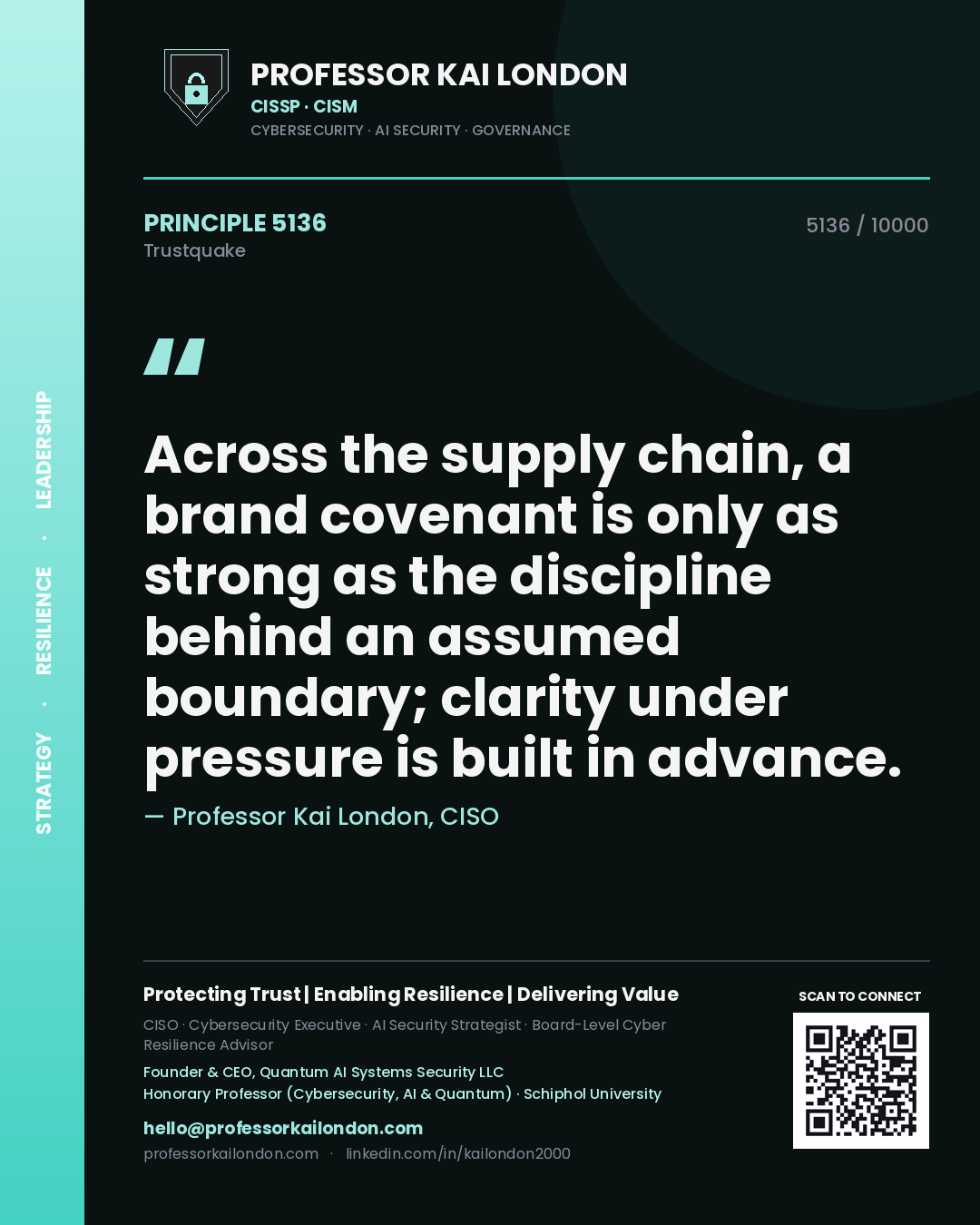 Professor Kai London principle 5136: Across the supply chain, a brand covenant is only as strong as the discipline behind an assumed boundary; clarity under pressure is built in advance.
