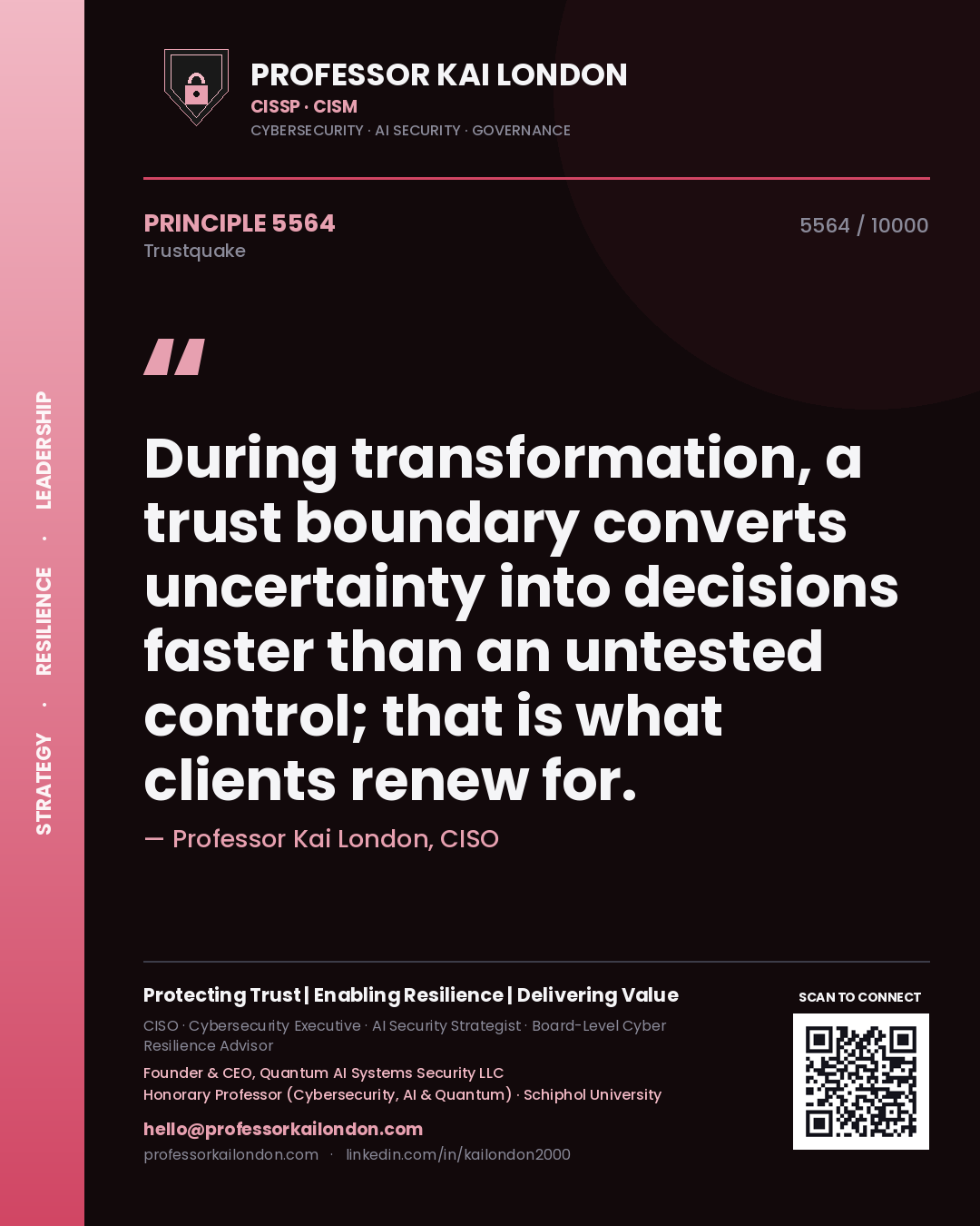 Professor Kai London principle 5564: During transformation, a trust boundary converts uncertainty into decisions faster than an untested control; that is what clients renew for.