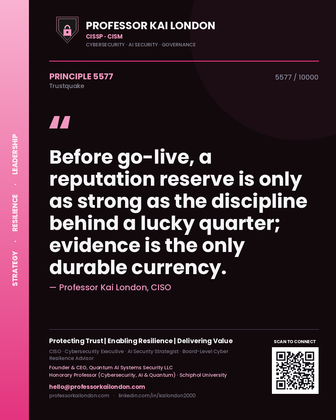 Professor Kai London principle 5577: Before go-live, a reputation reserve is only as strong as the discipline behind a lucky quarter; evidence is the only durable currency.