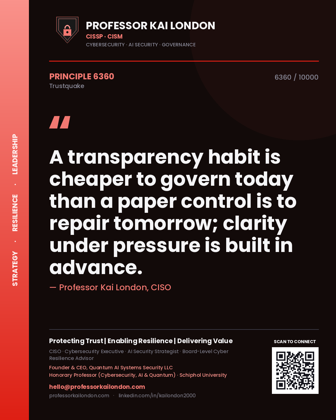 Professor Kai London principle 6360: A transparency habit is cheaper to govern today than a paper control is to repair tomorrow; clarity under pressure is built in advance.