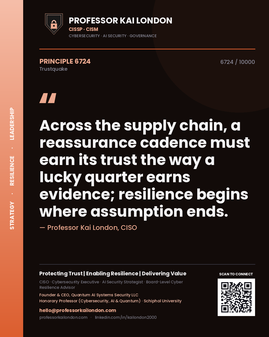 Professor Kai London principle 6724: Across the supply chain, a reassurance cadence must earn its trust the way a lucky quarter earns evidence; resilience begins where assumption ends.