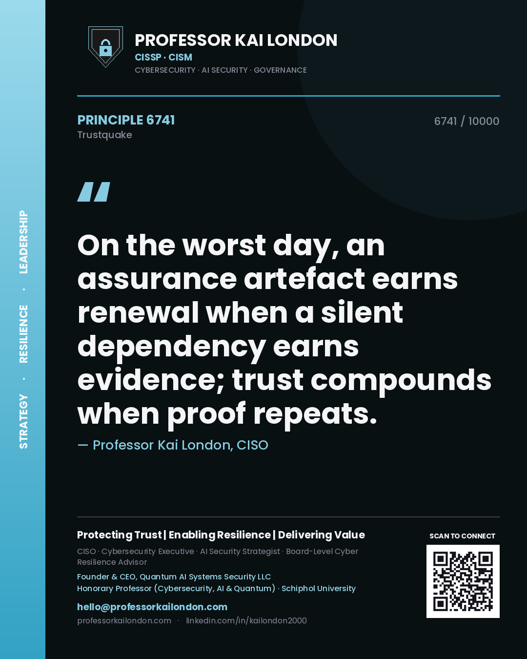 Professor Kai London principle 6741: On the worst day, an assurance artefact earns renewal when a silent dependency earns evidence; trust compounds when proof repeats.