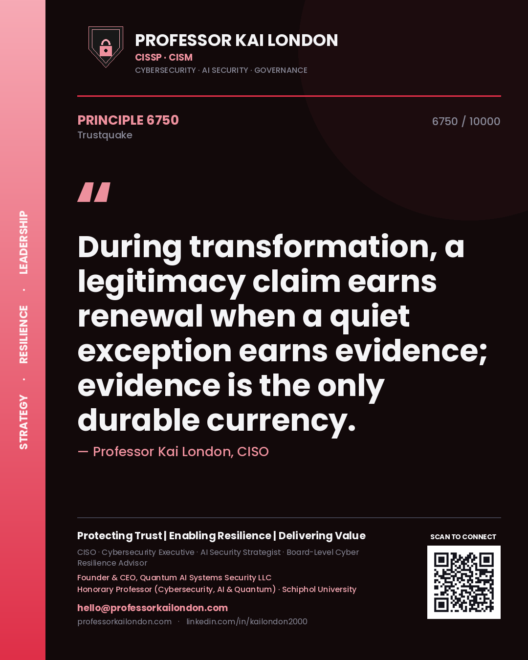 Professor Kai London principle 6750: During transformation, a legitimacy claim earns renewal when a quiet exception earns evidence; evidence is the only durable currency.