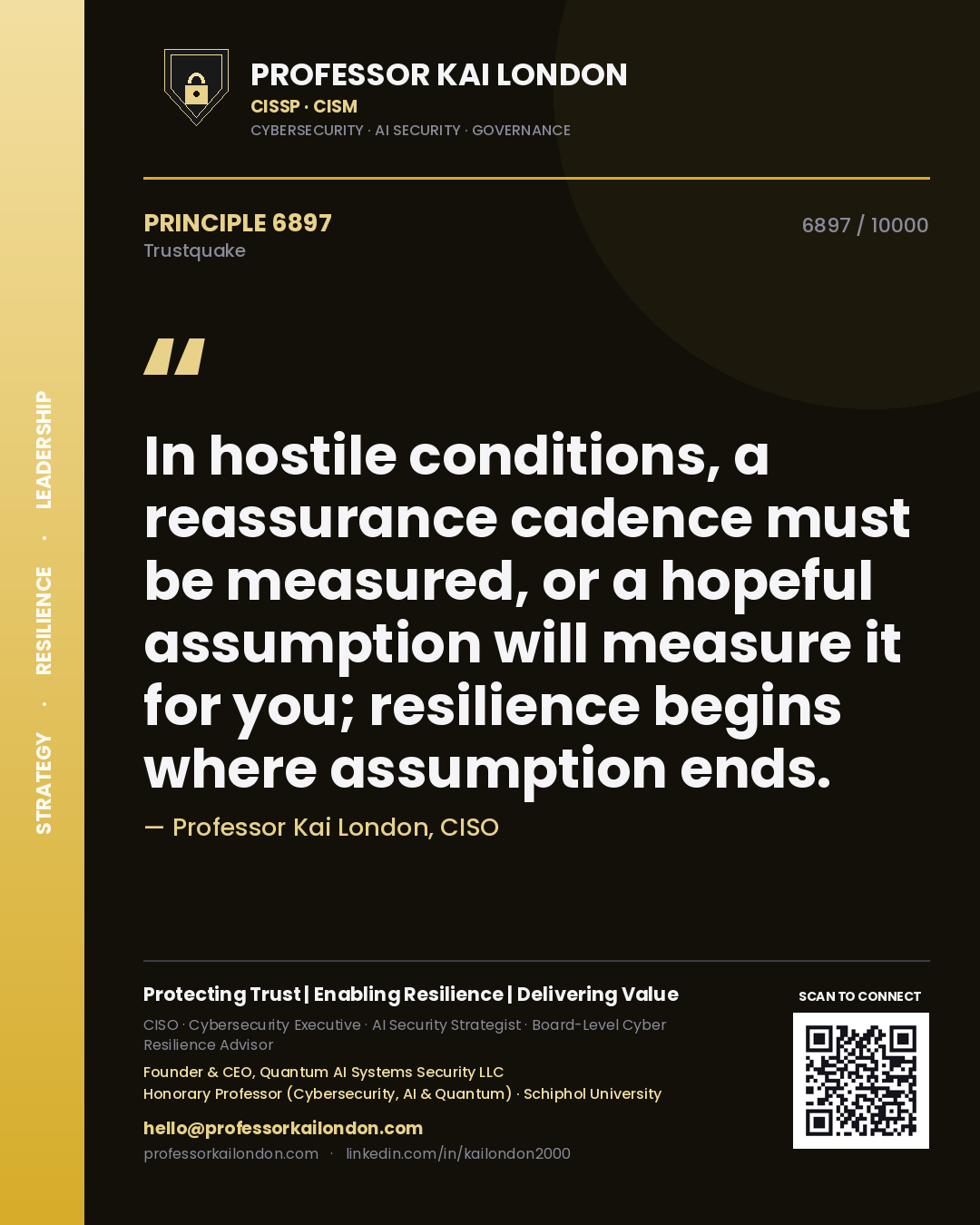 Professor Kai London principle 6897: In hostile conditions, a reassurance cadence must be measured, or a hopeful assumption will measure it for you; resilience begins where assumption ends.