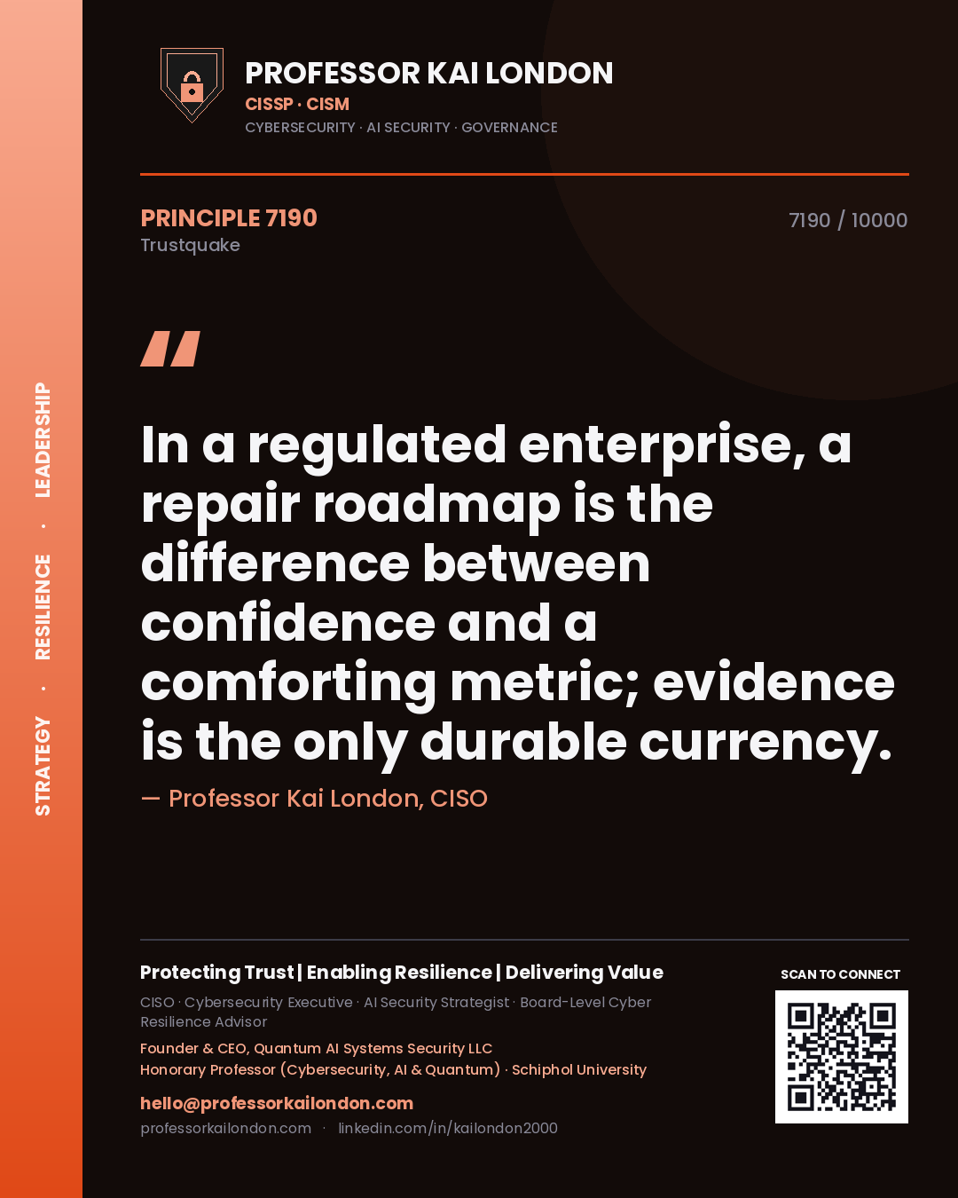 Professor Kai London principle 7190: In a regulated enterprise, a repair roadmap is the difference between confidence and a comforting metric; evidence is the only durable currency.