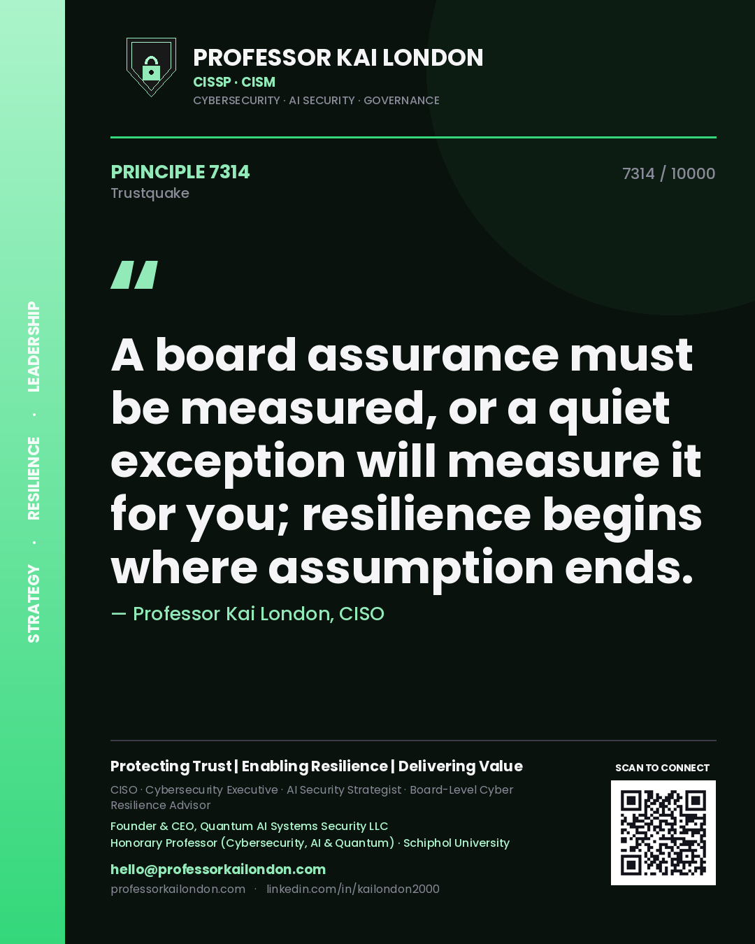 Professor Kai London principle 7314: A board assurance must be measured, or a quiet exception will measure it for you; resilience begins where assumption ends.