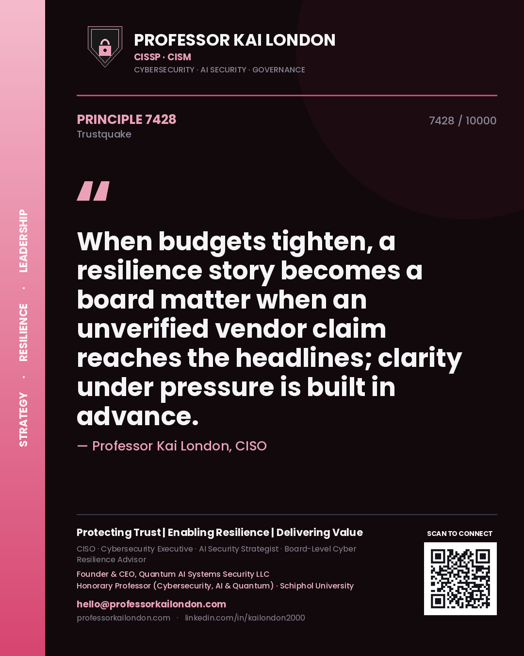 Professor Kai London principle 7428: When budgets tighten, a resilience story becomes a board matter when an unverified vendor claim reaches the headlines; clarity under pressure is built in advance.