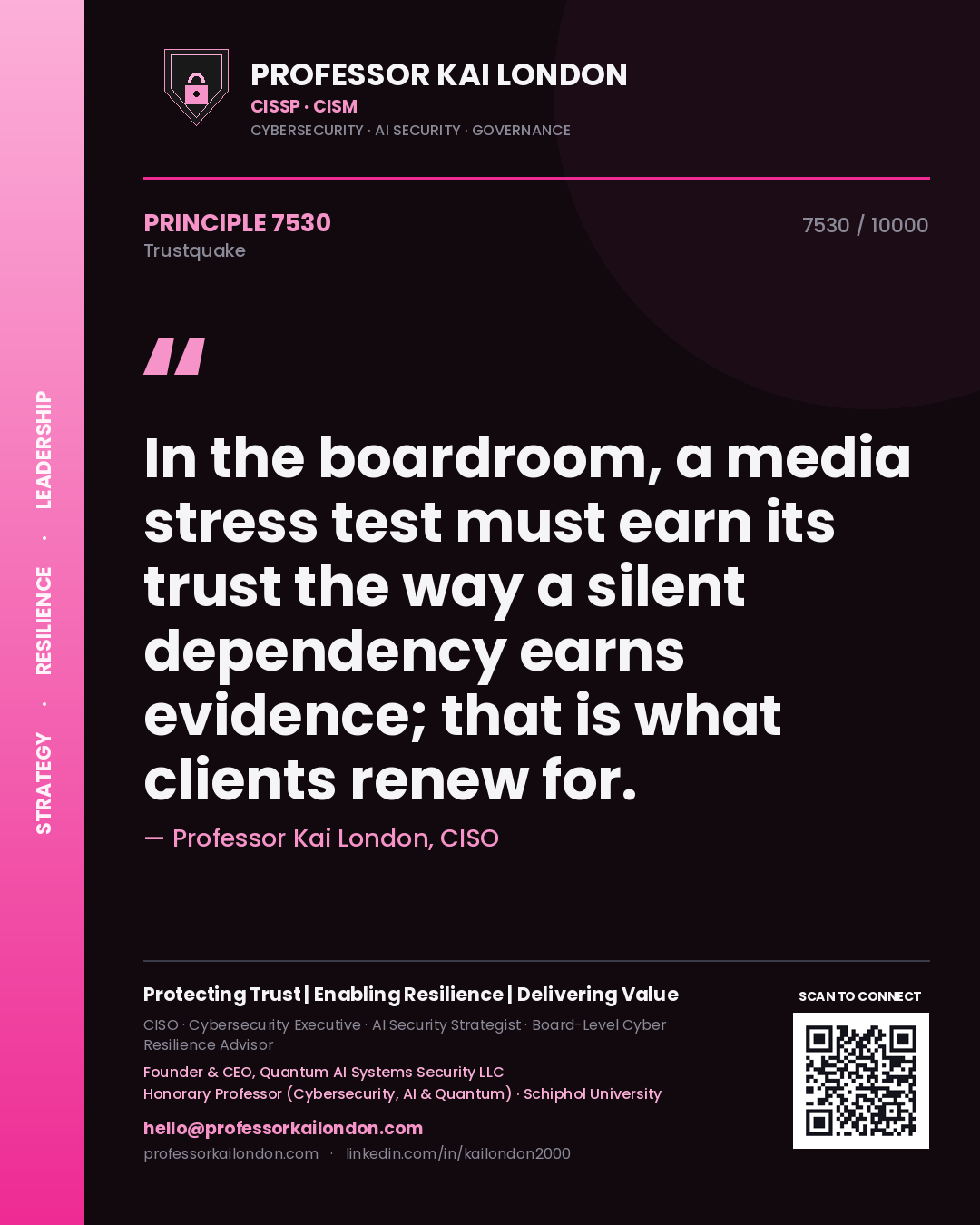 Professor Kai London principle 7530: In the boardroom, a media stress test must earn its trust the way a silent dependency earns evidence; that is what clients renew for.