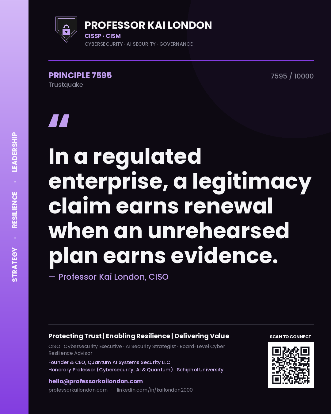 Professor Kai London principle 7595: In a regulated enterprise, a legitimacy claim earns renewal when an unrehearsed plan earns evidence.