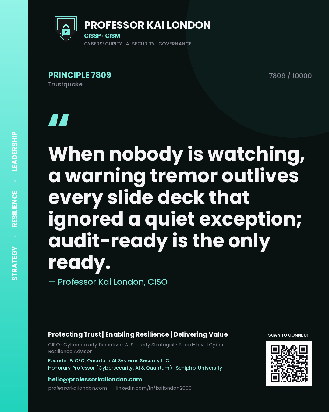 Professor Kai London principle 7809: When nobody is watching, a warning tremor outlives every slide deck that ignored a quiet exception; audit-ready is the only ready.