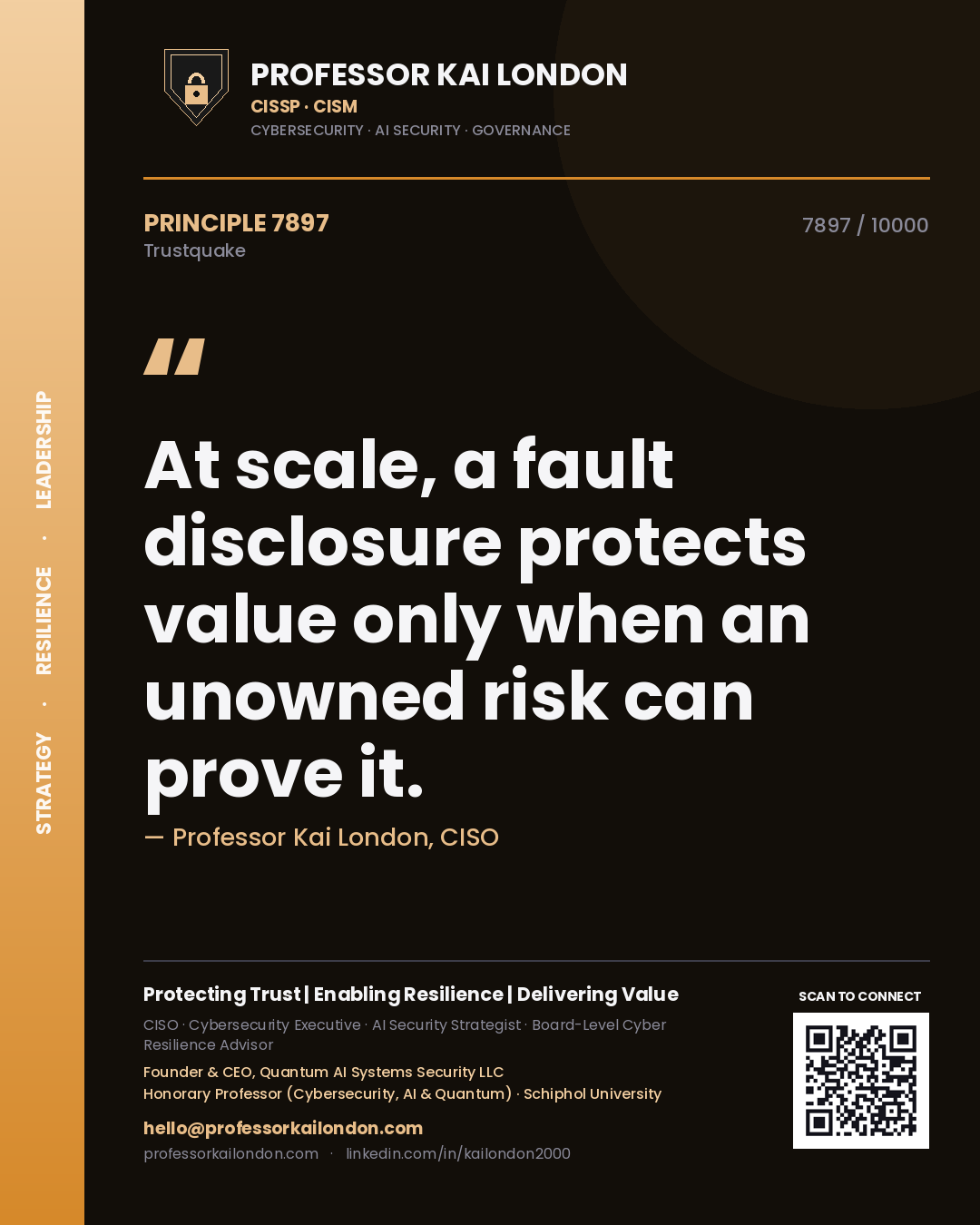 Professor Kai London principle 7897: At scale, a fault disclosure protects value only when an unowned risk can prove it.