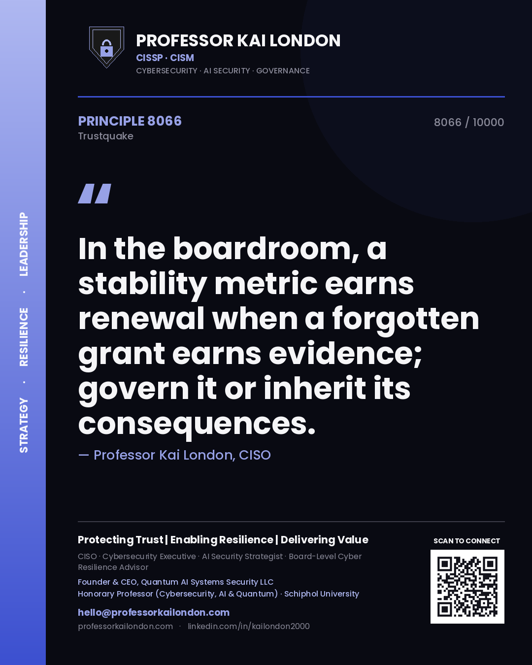Professor Kai London principle 8066: In the boardroom, a stability metric earns renewal when a forgotten grant earns evidence; govern it or inherit its consequences.
