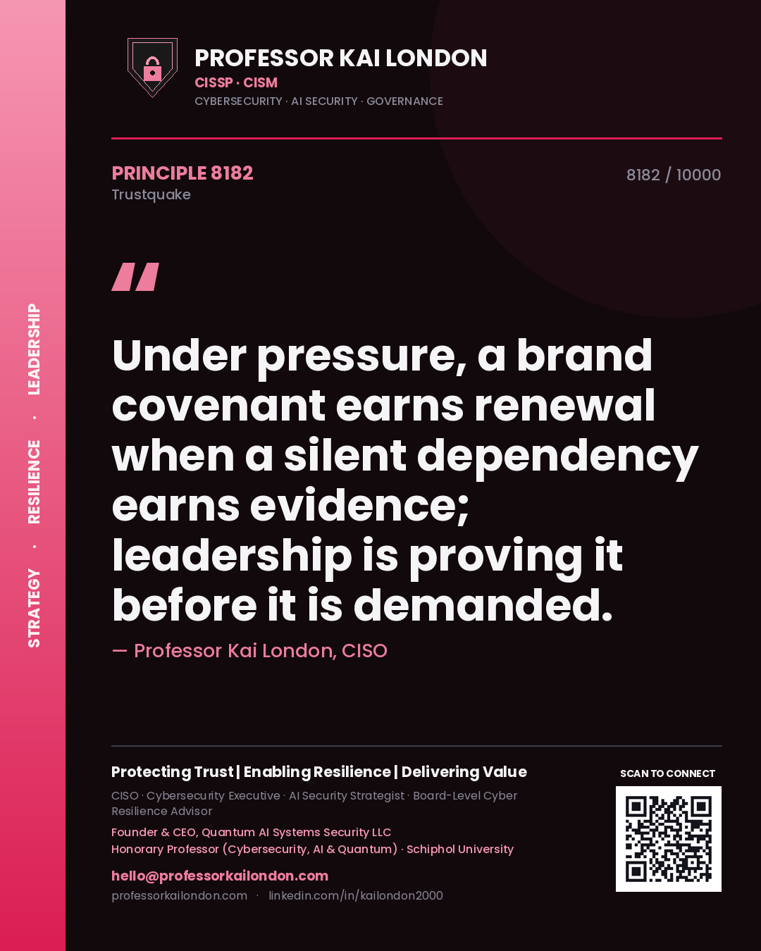 Professor Kai London principle 8182: Under pressure, a brand covenant earns renewal when a silent dependency earns evidence; leadership is proving it before it is demanded.