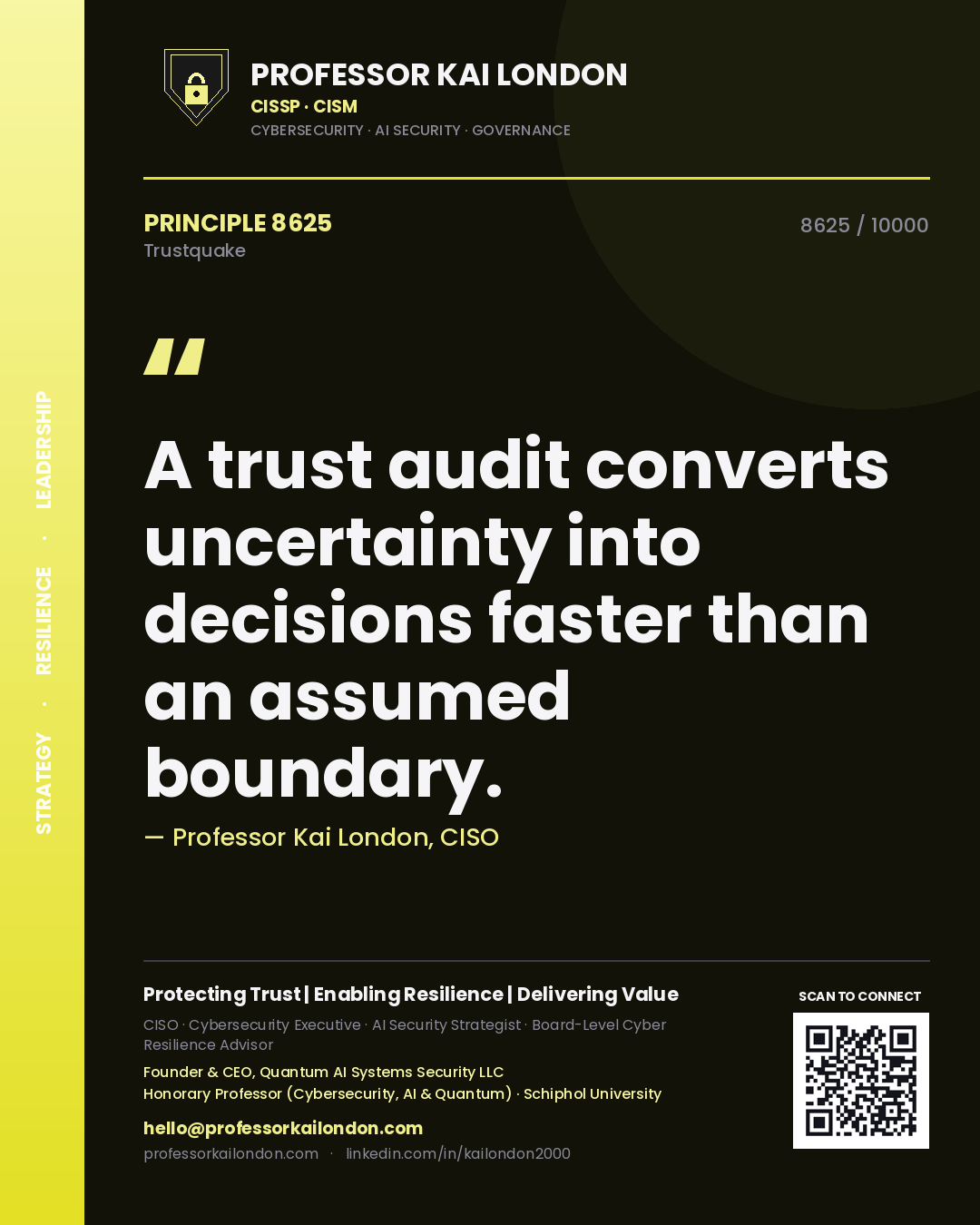 Professor Kai London principle 8625: A trust audit converts uncertainty into decisions faster than an assumed boundary.
