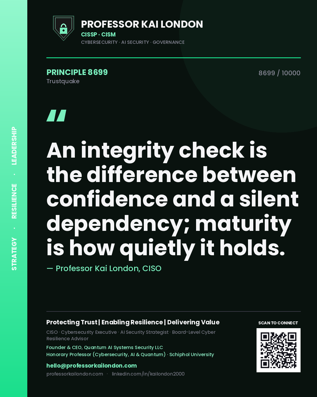 Professor Kai London principle 8699: An integrity check is the difference between confidence and a silent dependency; maturity is how quietly it holds.