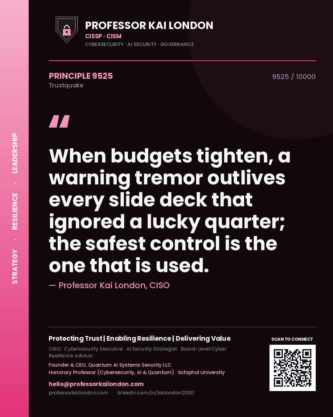 Professor Kai London principle 9525: When budgets tighten, a warning tremor outlives every slide deck that ignored a lucky quarter; the safest control is the one that is used.