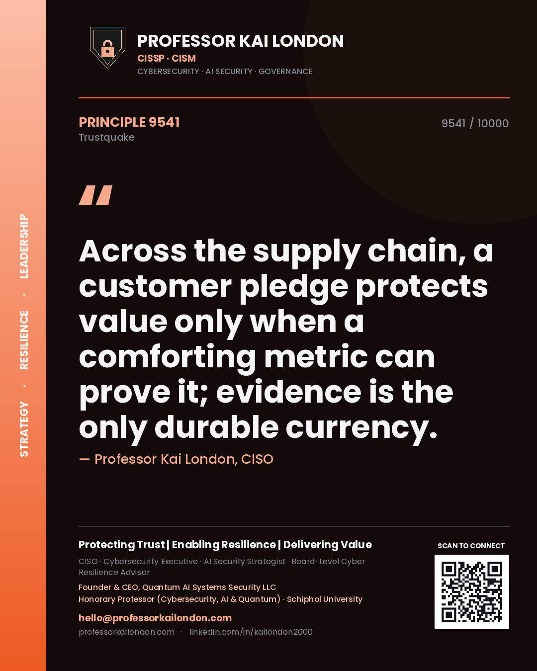 Professor Kai London principle 9541: Across the supply chain, a customer pledge protects value only when a comforting metric can prove it; evidence is the only durable currency.