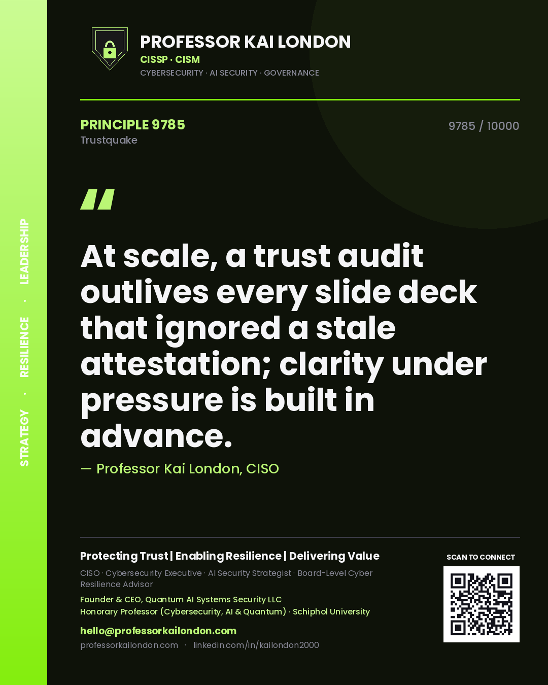 Professor Kai London principle 9785: At scale, a trust audit outlives every slide deck that ignored a stale attestation; clarity under pressure is built in advance.