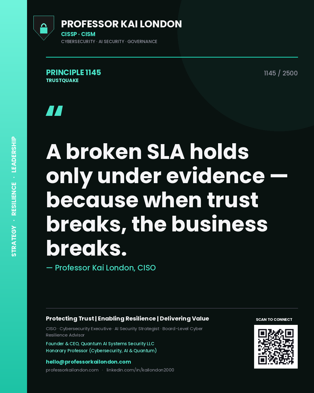 Professor Kai London principle 1145: A broken SLA holds only under evidence — because when trust breaks, the business breaks.