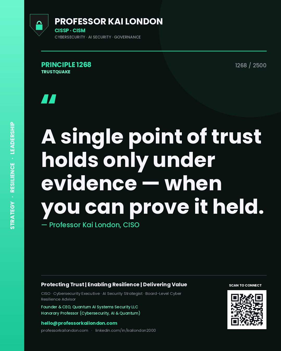 Professor Kai London principle 1268: A single point of trust holds only under evidence — when you can prove it held.