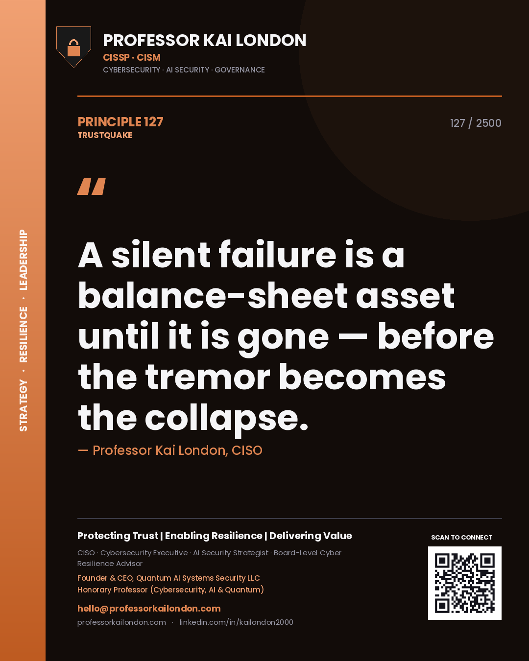 Professor Kai London principle 127: A silent failure is a balance-sheet asset until it is gone — before the tremor becomes the collapse.
