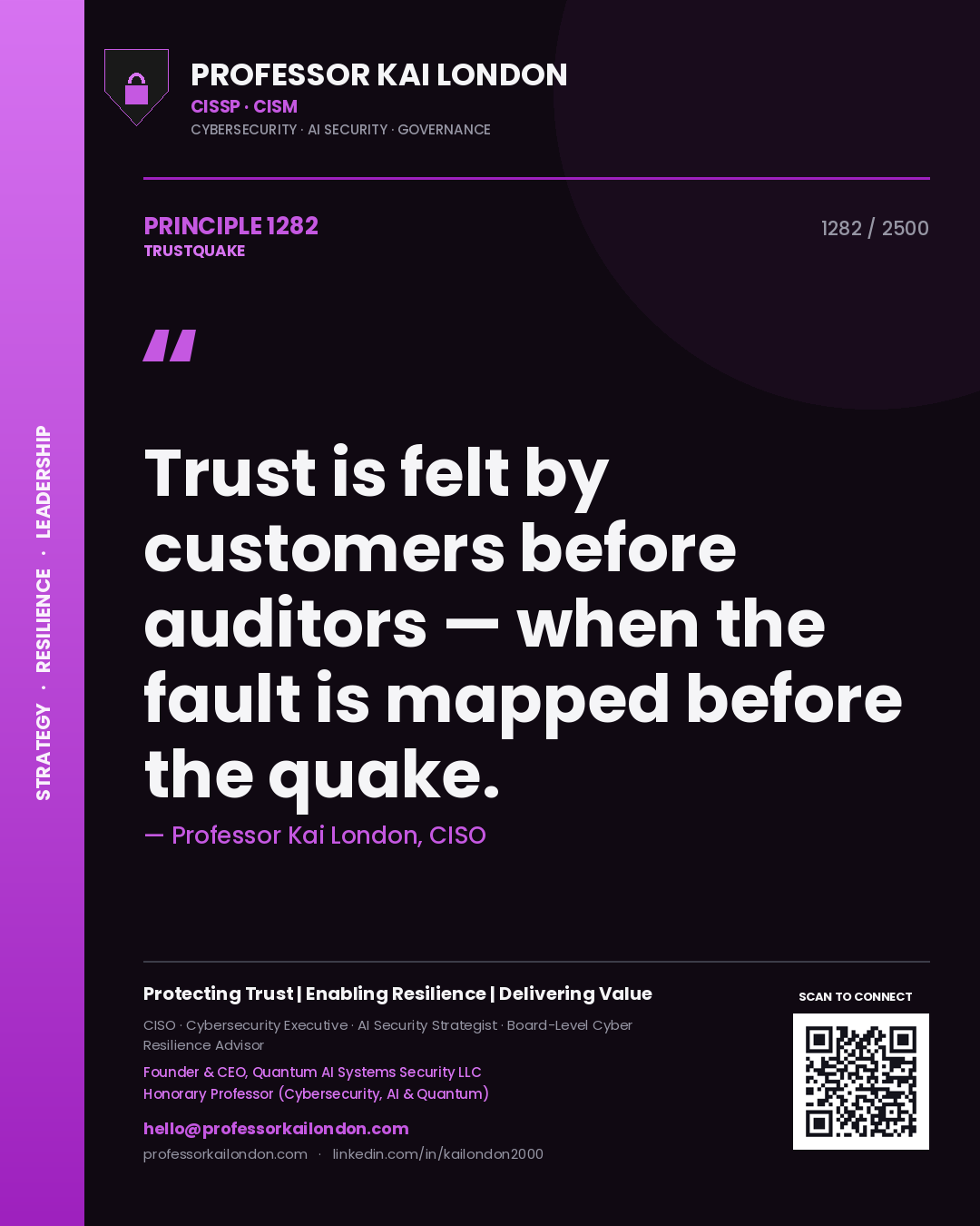 Professor Kai London principle 1282: Trust is felt by customers before auditors — when the fault is mapped before the quake.