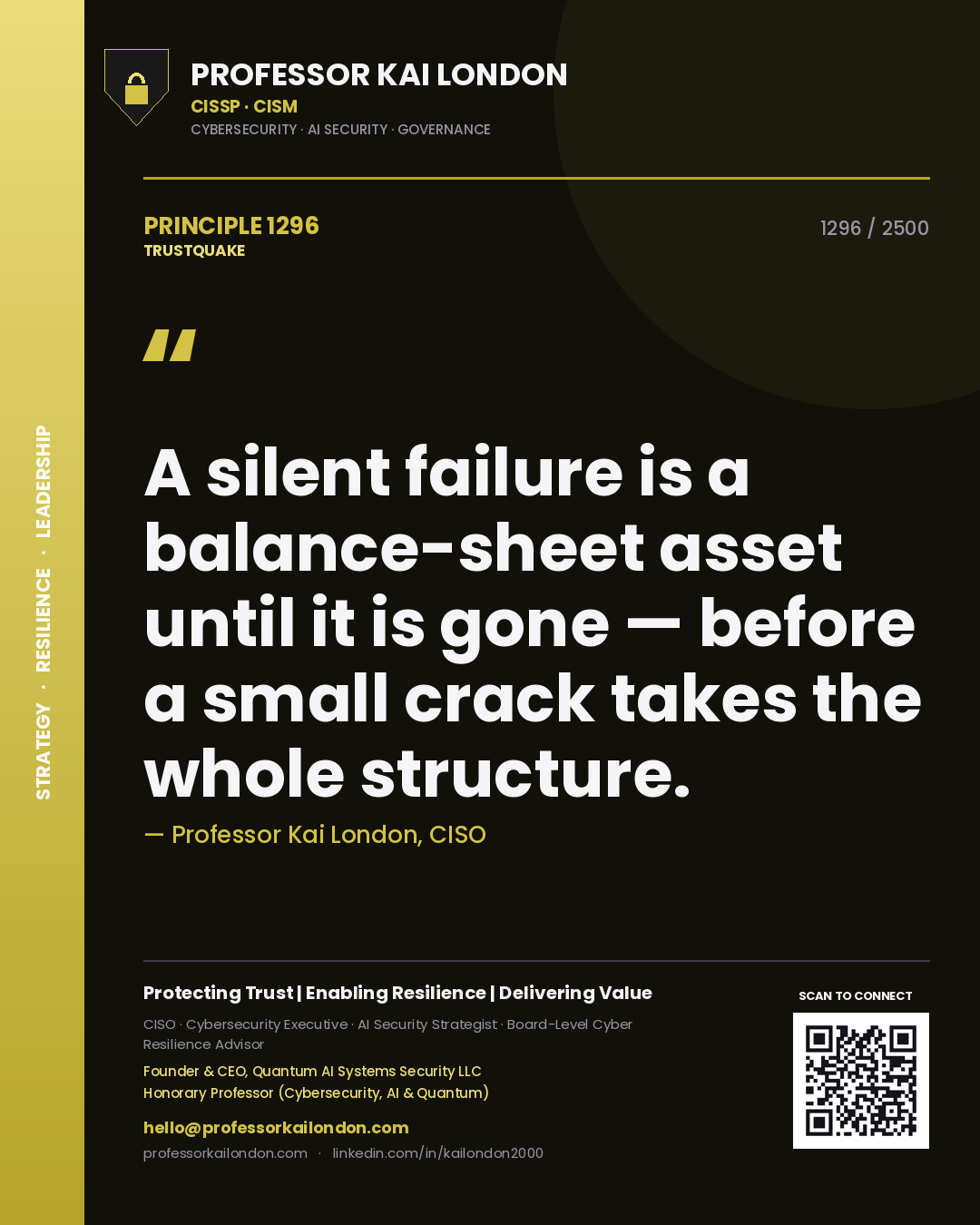 Professor Kai London principle 1296: A silent failure is a balance-sheet asset until it is gone — before a small crack takes the whole structure.