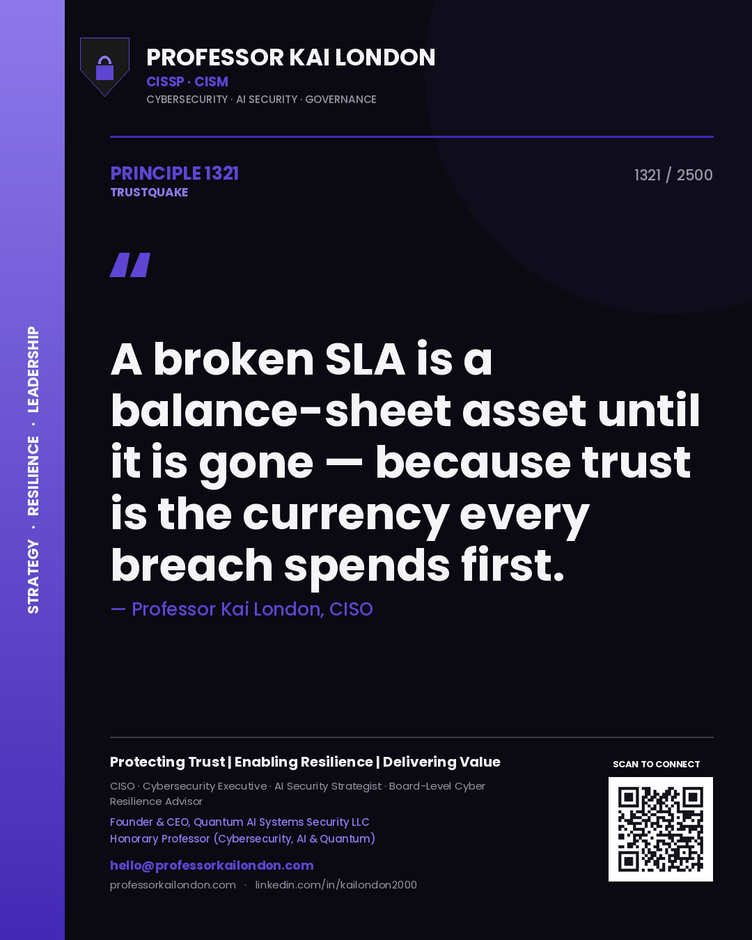 Professor Kai London principle 1321: A broken SLA is a balance-sheet asset until it is gone — because trust is the currency every breach spends first.