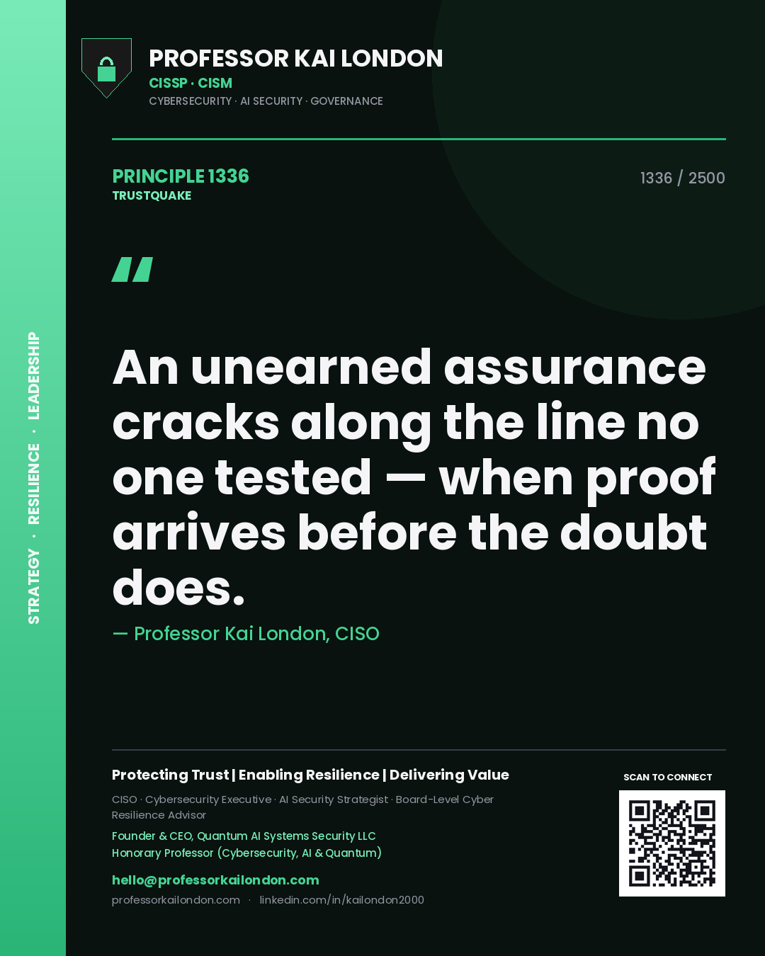 Professor Kai London principle 1336: An unearned assurance cracks along the line no one tested — when proof arrives before the doubt does.
