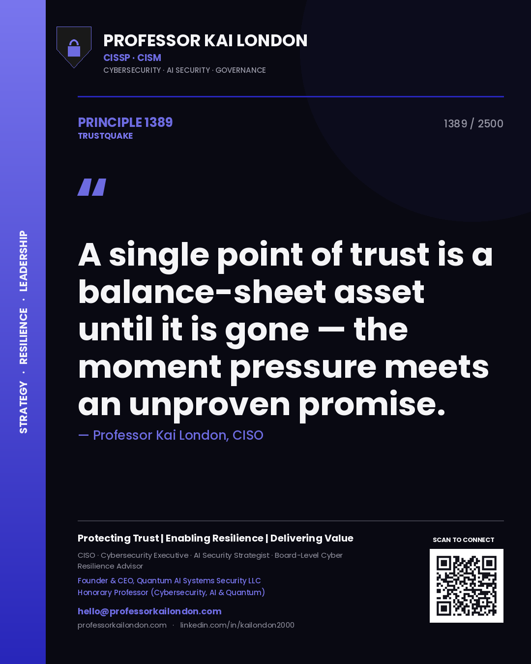 Professor Kai London principle 1389: A single point of trust is a balance-sheet asset until it is gone — the moment pressure meets an unproven promise.