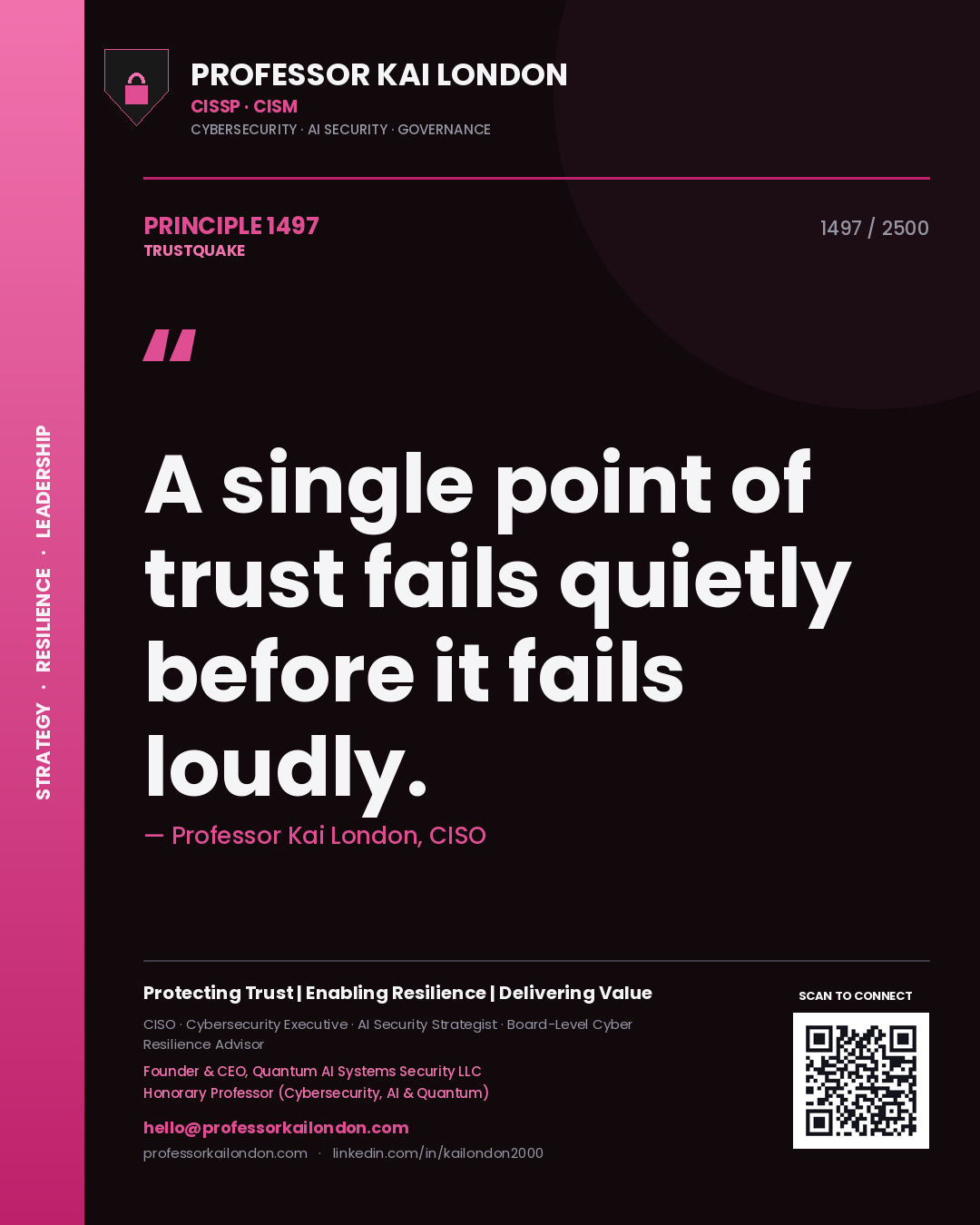 Professor Kai London principle 1497: A single point of trust fails quietly before it fails loudly.