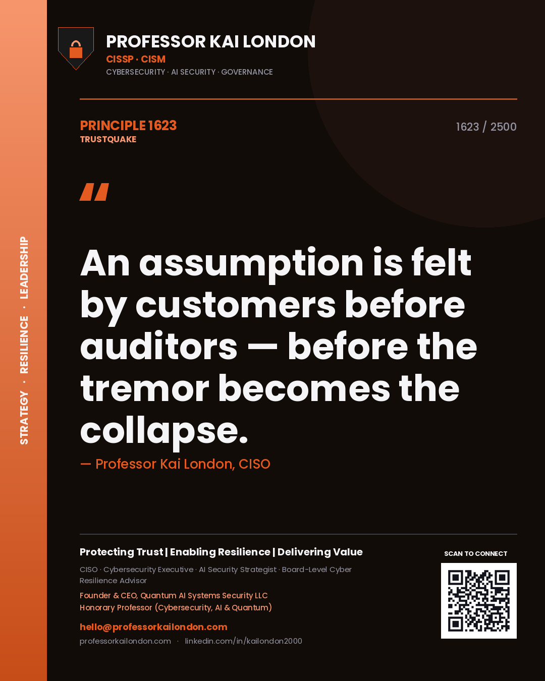 Professor Kai London principle 1623: An assumption is felt by customers before auditors — before the tremor becomes the collapse.