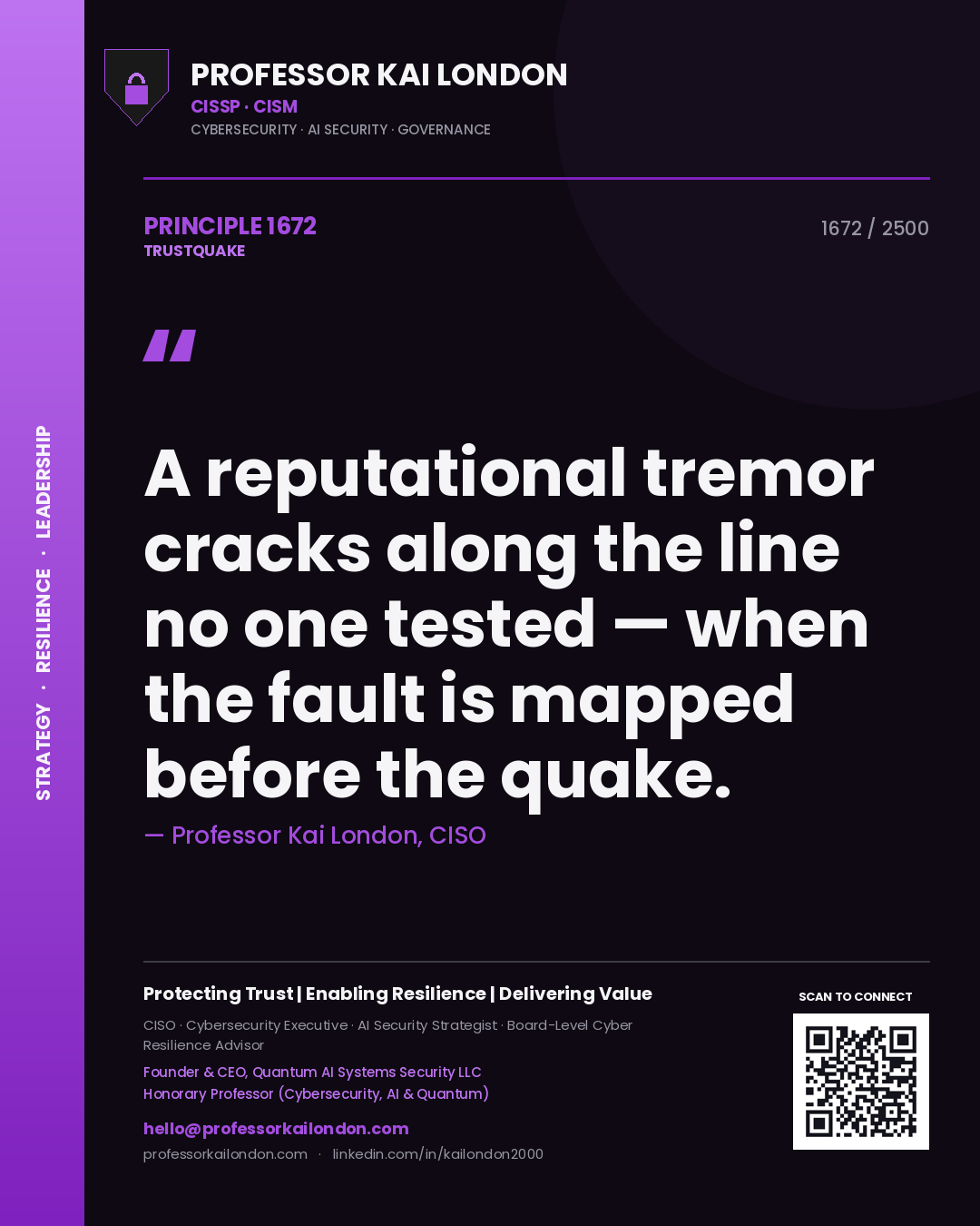 Professor Kai London principle 1672: A reputational tremor cracks along the line no one tested — when the fault is mapped before the quake.