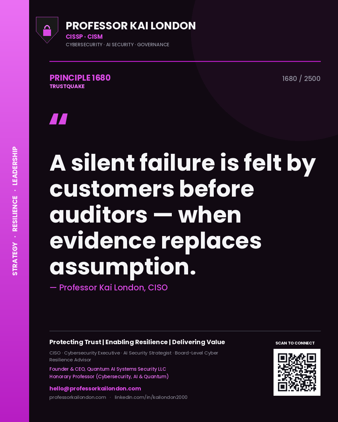 Professor Kai London principle 1680: A silent failure is felt by customers before auditors — when evidence replaces assumption.