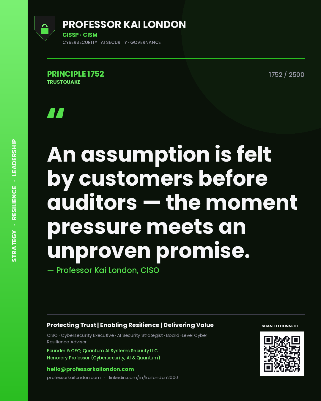 Professor Kai London principle 1752: An assumption is felt by customers before auditors — the moment pressure meets an unproven promise.