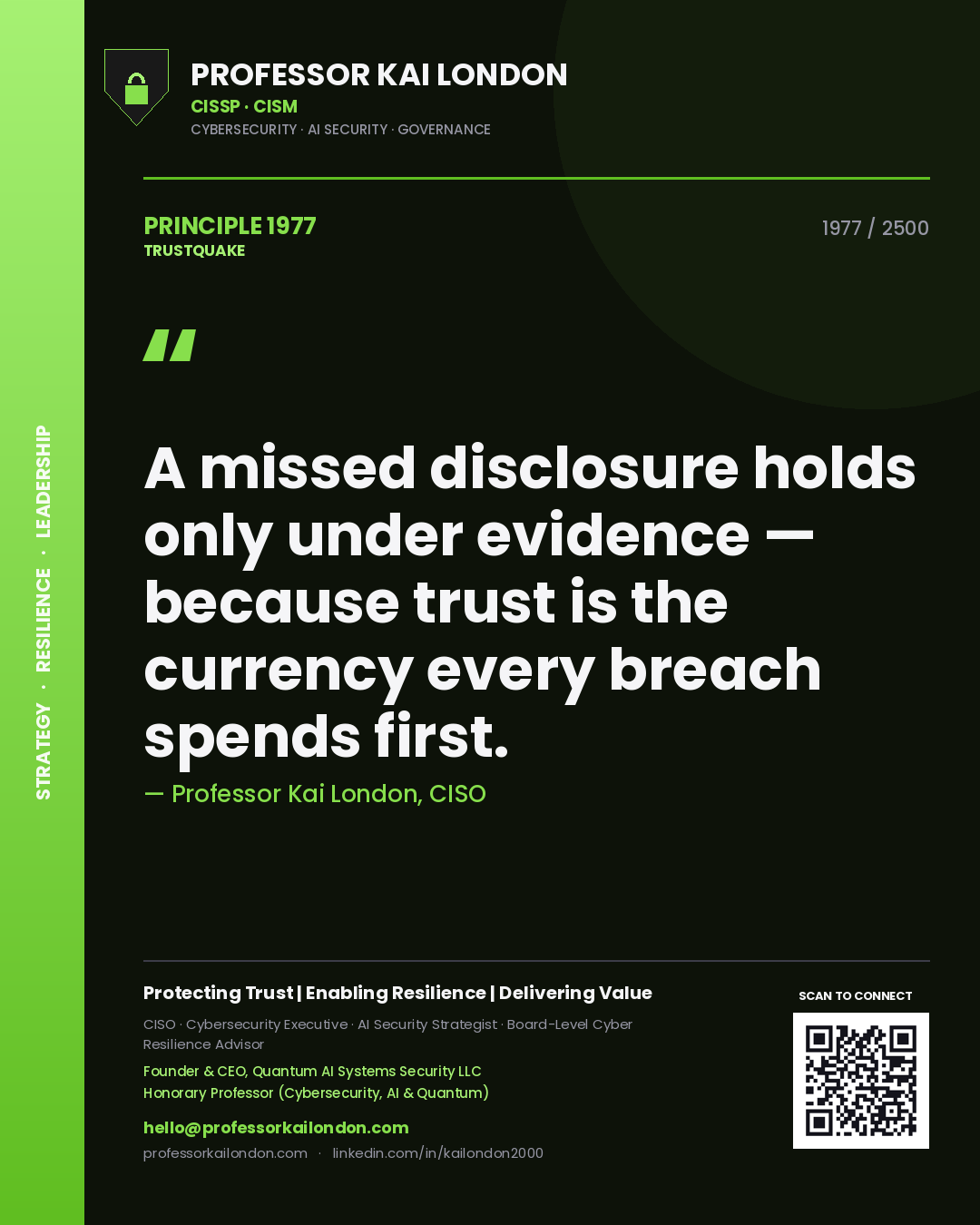 Professor Kai London principle 1977: A missed disclosure holds only under evidence — because trust is the currency every breach spends first.