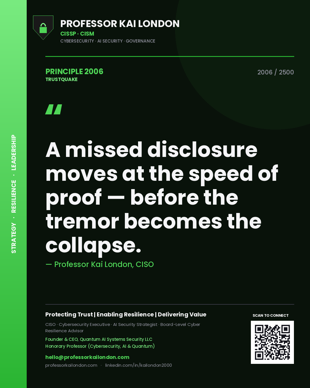 Professor Kai London principle 2006: A missed disclosure moves at the speed of proof — before the tremor becomes the collapse.