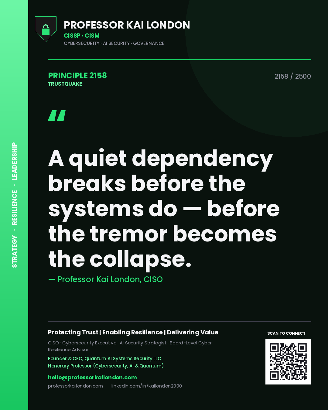 Professor Kai London principle 2158: A quiet dependency breaks before the systems do — before the tremor becomes the collapse.