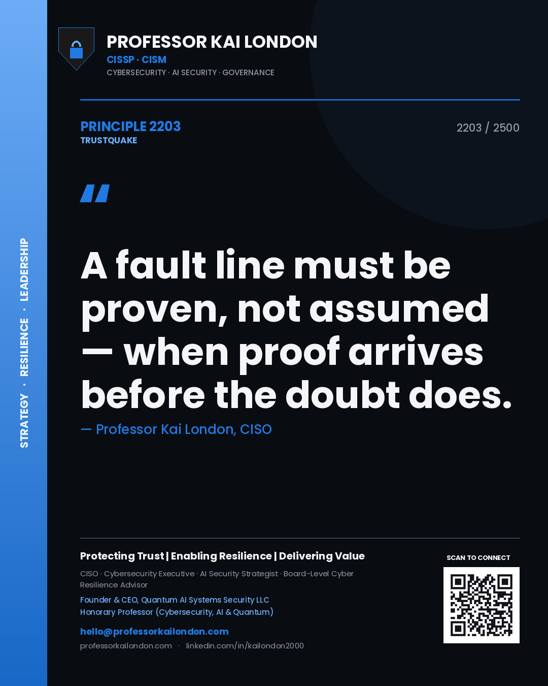 Professor Kai London principle 2203: A fault line must be proven, not assumed — when proof arrives before the doubt does.