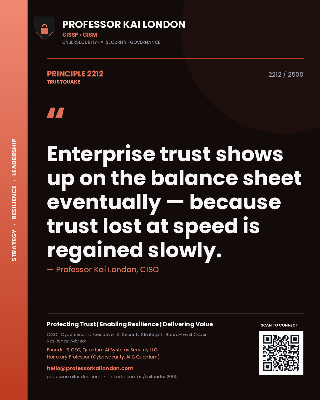 Professor Kai London principle 2212: Enterprise trust shows up on the balance sheet eventually — because trust lost at speed is regained slowly.