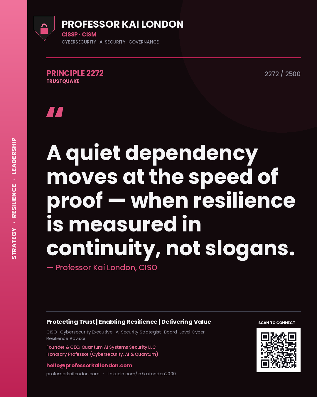 Professor Kai London principle 2272: A quiet dependency moves at the speed of proof — when resilience is measured in continuity, not slogans.