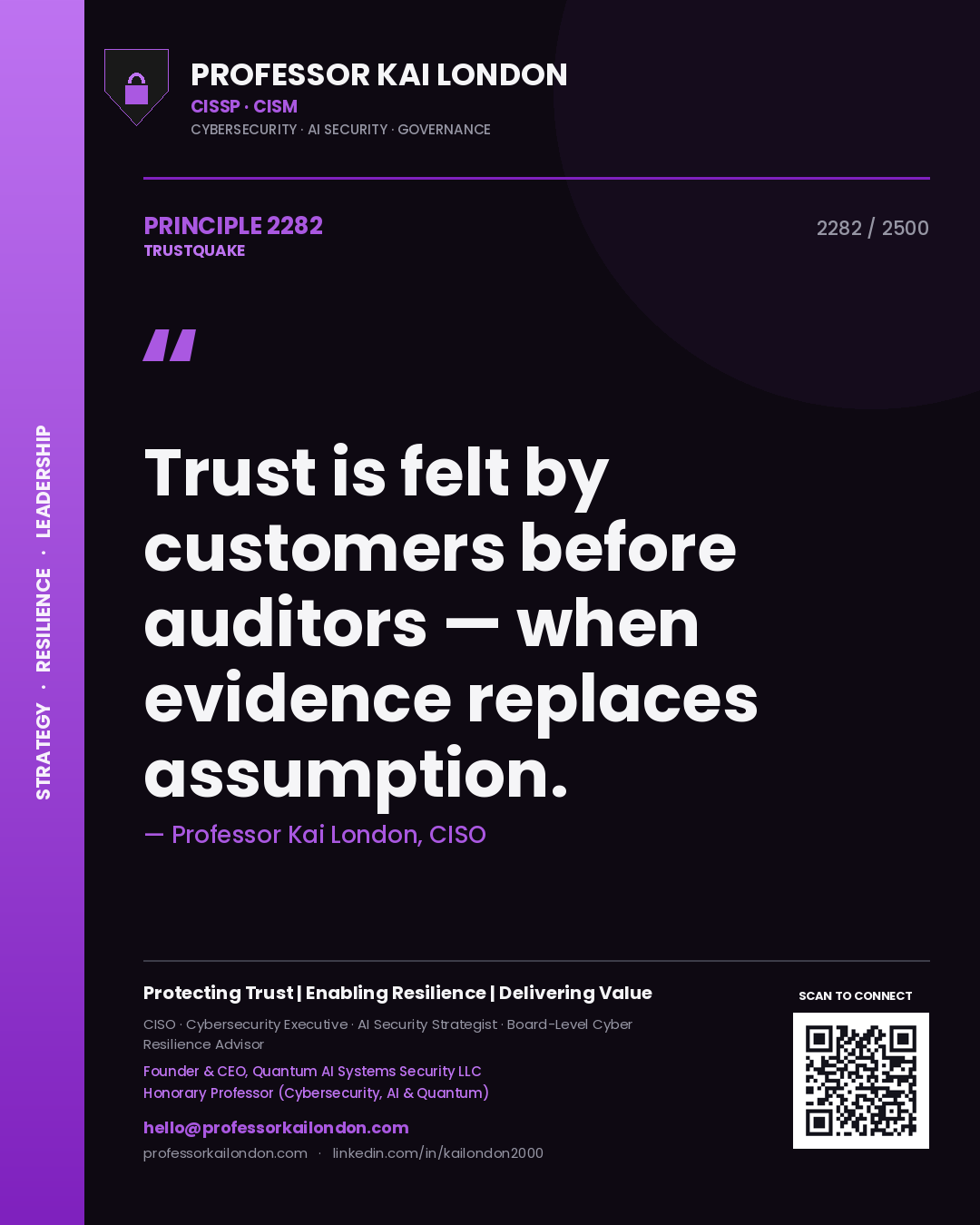 Professor Kai London principle 2282: Trust is felt by customers before auditors — when evidence replaces assumption.