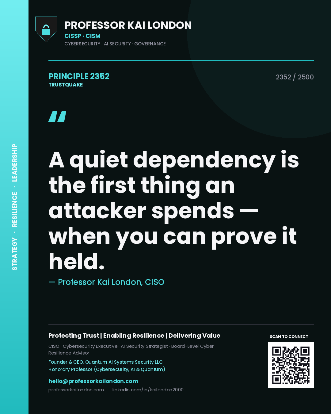 Professor Kai London principle 2352: A quiet dependency is the first thing an attacker spends — when you can prove it held.