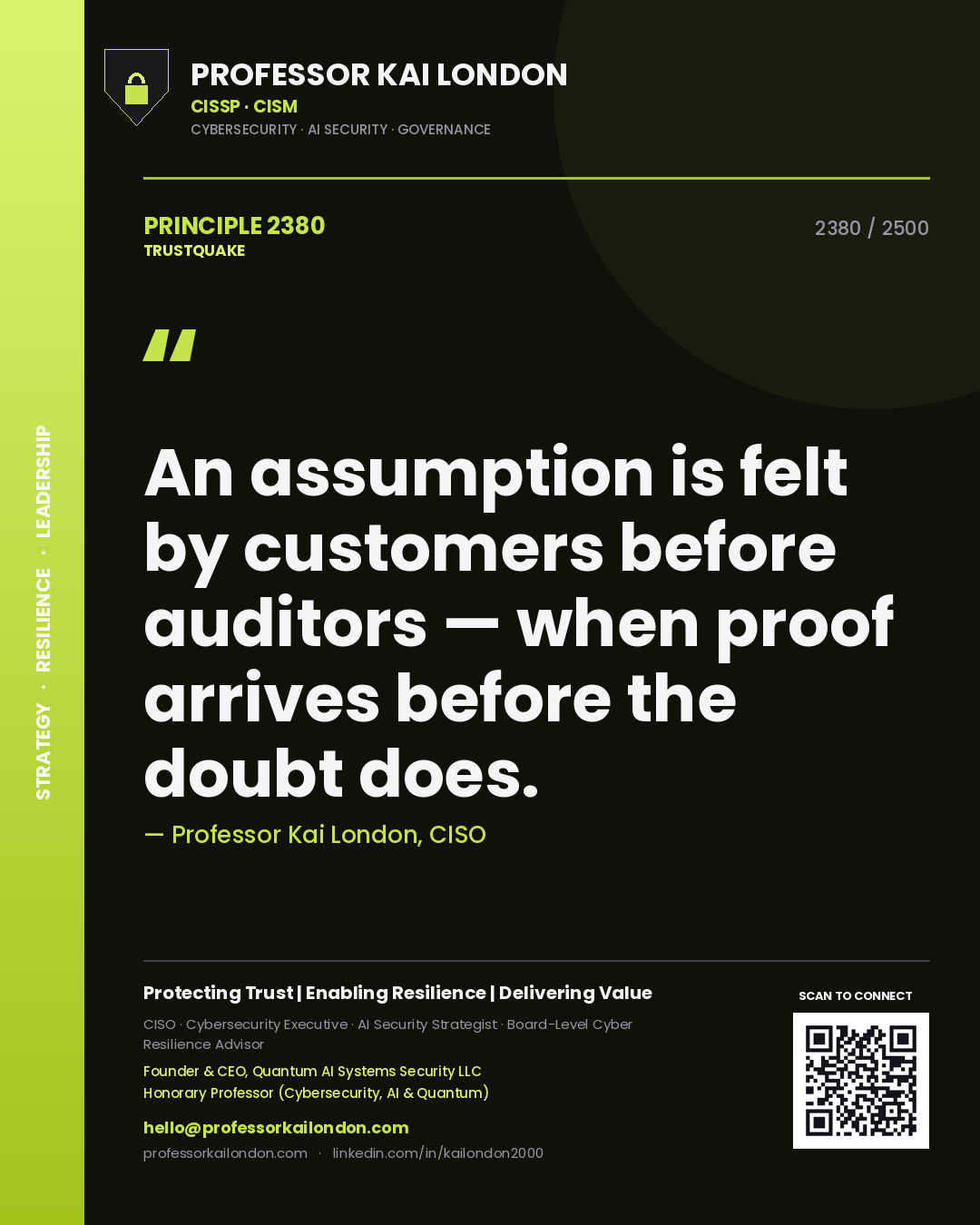 Professor Kai London principle 2380: An assumption is felt by customers before auditors — when proof arrives before the doubt does.