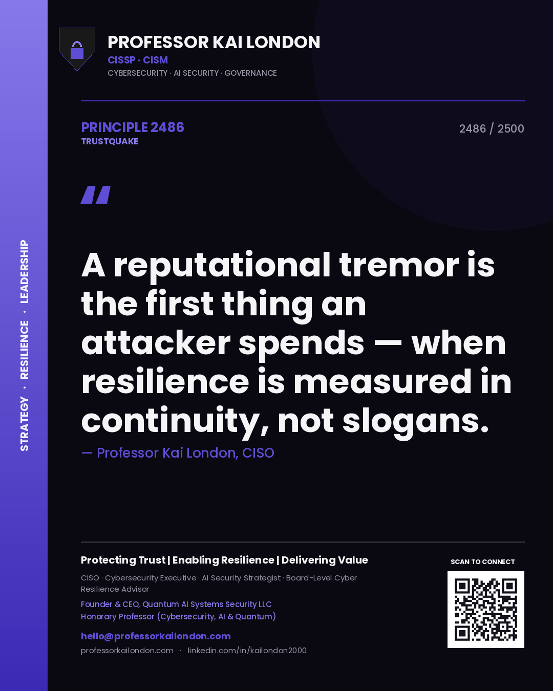 Professor Kai London principle 2486: A reputational tremor is the first thing an attacker spends — when resilience is measured in continuity, not slogans.