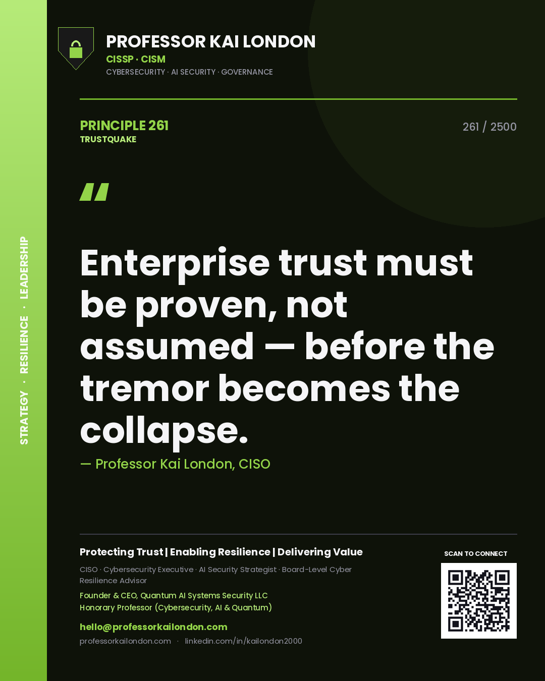 Professor Kai London principle 261: Enterprise trust must be proven, not assumed — before the tremor becomes the collapse.