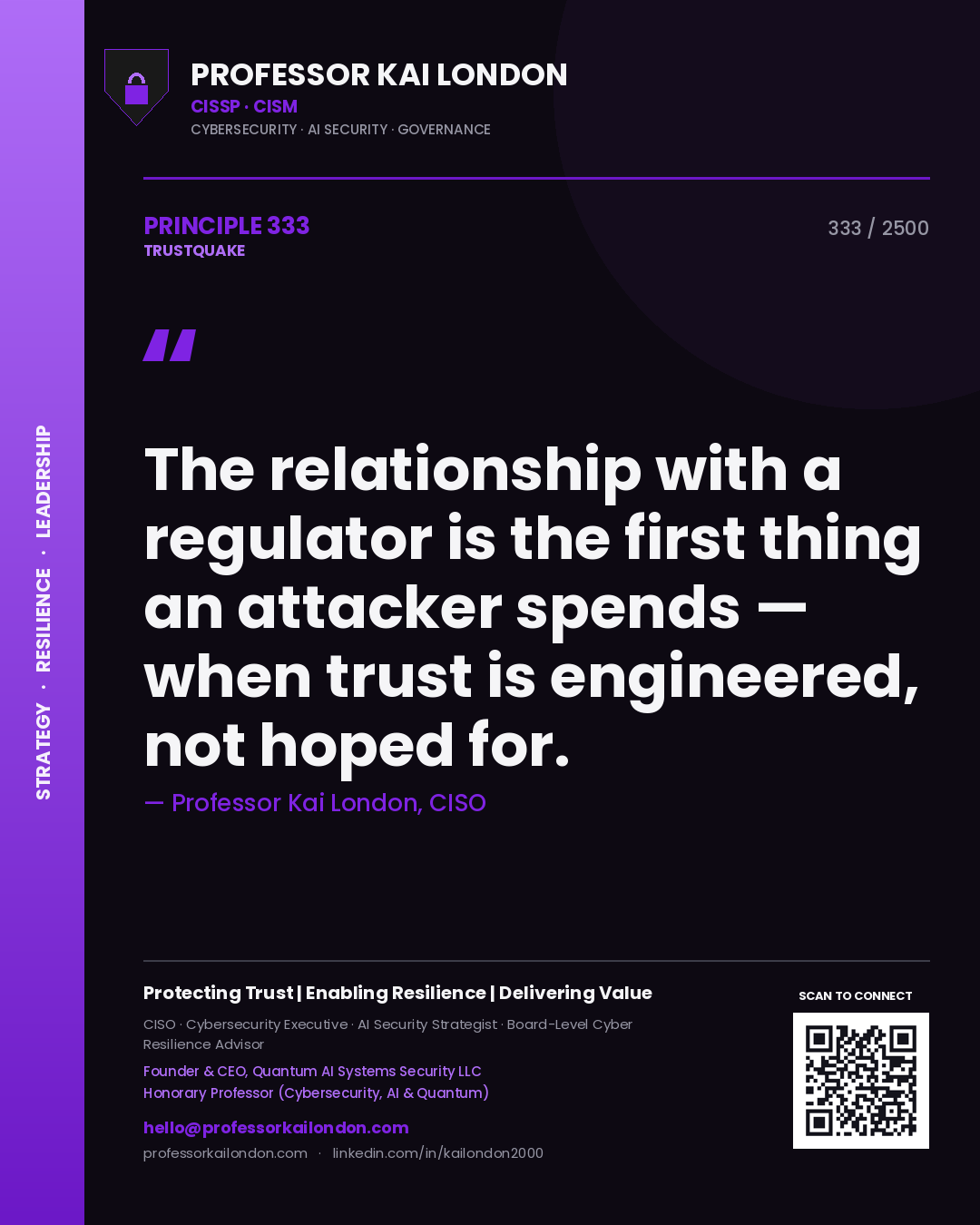 Professor Kai London principle 333: The relationship with a regulator is the first thing an attacker spends — when trust is engineered, not hoped for.